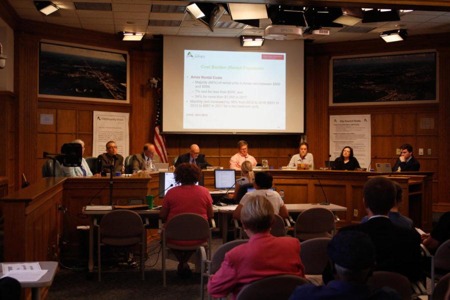 Ames City Council members conduct business at their meeting June 18. City Council elections took place on Tuesday, where polling was open for the Ward 2, Ward 4 and at-large representative positions.