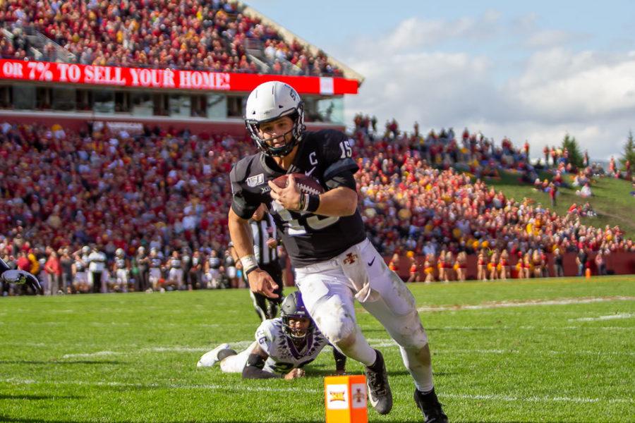 Then sophomore quarterback Brock Purdy rushes into the end zone for another Cyclone touchdown against the TCU Horned Frogs on Oct. 5, 2019. Iowa State won 49-24.