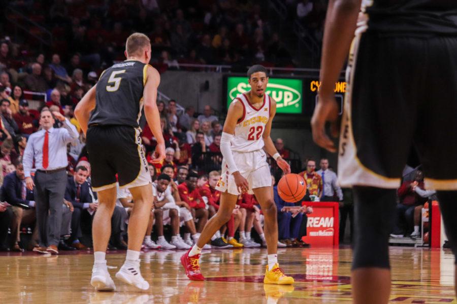 Sophomore guard Tyrese Haliburton brings the ball up the court during Iowa State’s 73-45 victory over Southern Mississippi on Nov. 19 at Hilton Coliseum.