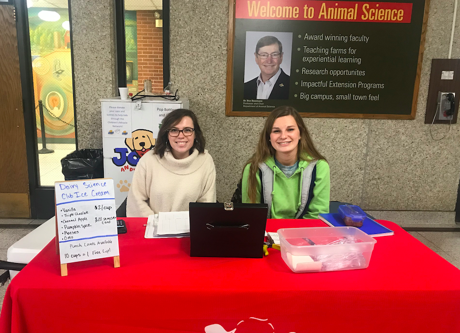 Brynnen Gardner and Isabella Portner are members of Iowa States Dairy Science Club who participate in the clubs ice cream sales.