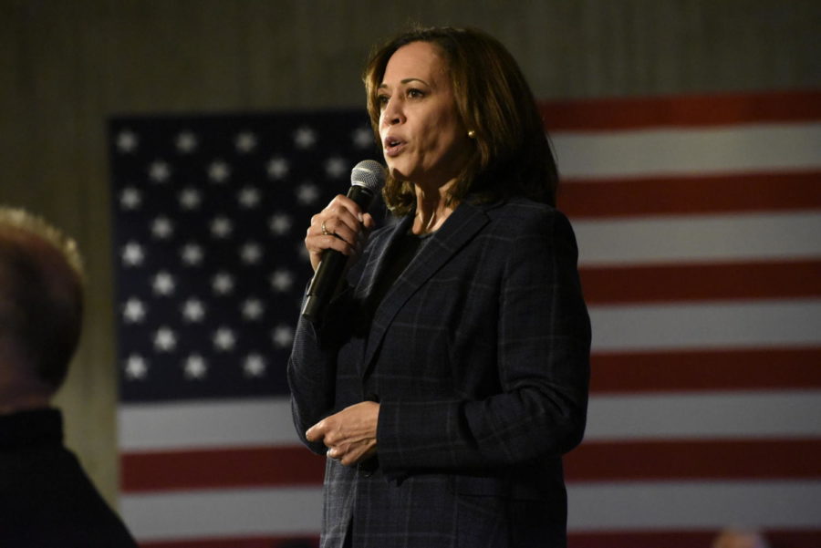 Vice President Kamala Harris speaks at a town hall Oct. 6 at Iowa State. Harris discussed many topics, including the climate crisis, gun control and whether she thinks a woman of color can become president.