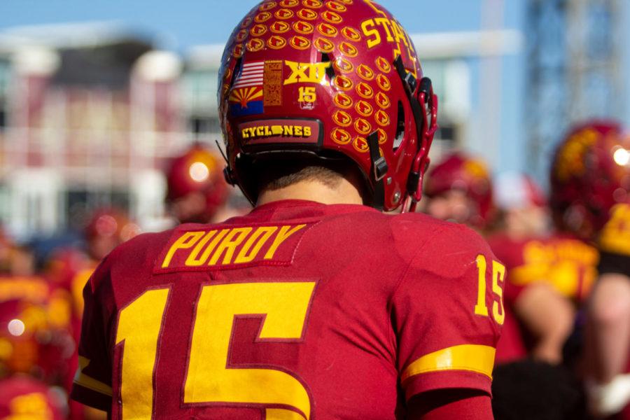 Then-sophomore quarterback Brock Purdy gets ready on the sideline against the University of Kansas on Nov. 23. Iowa State won 41-31.