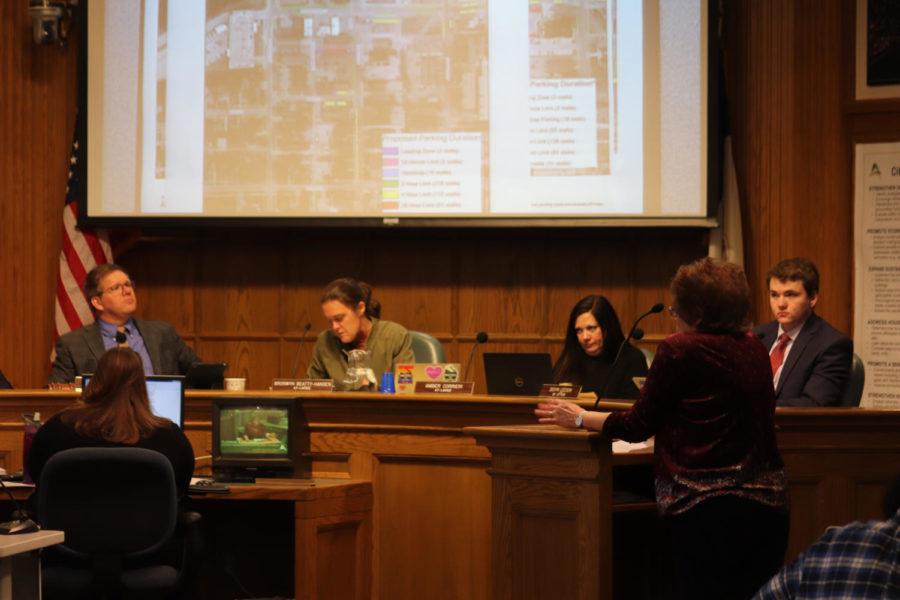 The Ames City Council hears concerns about the proposed changes to Campustown, including a new plaza at the Ames City Council meeting at Ames City Hall on May 14. The council voted to pass the proposal. 