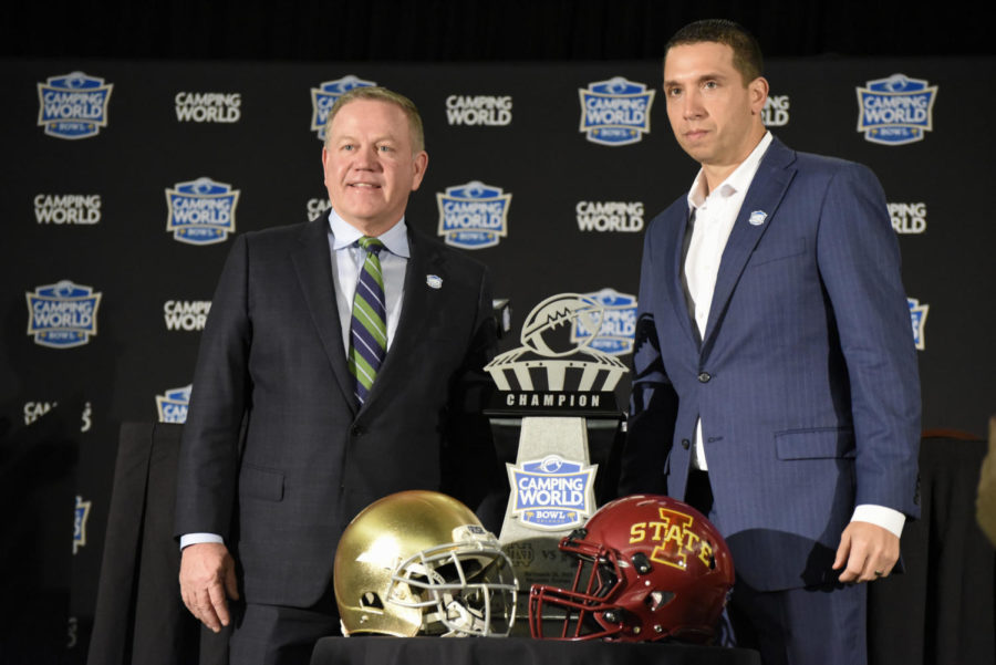 Iowa State Head Coach Matt Campbell and Notre Dame Head Coach Brian Kelly speak to the media ahead of their matchup in the Camping World Bowl on Dec. 28.