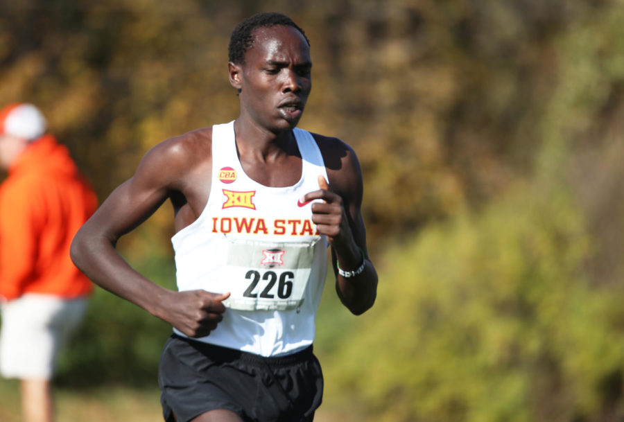 Iowa+State+distance+runner+Edwin+Kurgat+races+against+eight+other+universities+during+the+men%E2%80%99s+8K+at+the+2018+Big+12+Cross+Country+Championships+on%C2%A0Oct.+26%2C+2018%2C%C2%A0at+Iowa+State.+Kurgat+placed+first+overall+for+the+men%E2%80%99s+division+with+a+time+of+23%3A21.1.+The+men%E2%80%99s+team+placed+first+overall+with+a+score+of+32%2C+winning+the+championships.