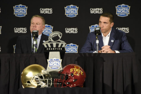 Iowa State coach Matt Campbell and Notre Dame coach Brian Kelly speak to the media ahead of their matchup in the Camping World Bowl on Dec. 28.