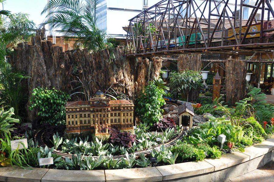 The RG Express train is an extensive exhibit located in the Hughes Conservatory that took 60 people and more than 500 hours of work to set up.