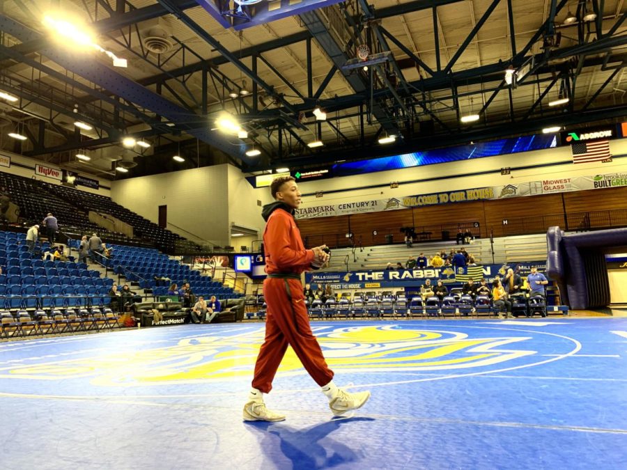 David Carr warms up inside Frost Arena before Iowa States Big 12 dual against South Dakota State in Brookings, South Dakota.