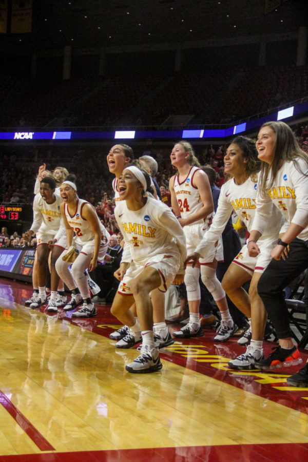 The Cyclones cheer on their teammates during their game against the Missouri State Bears in the second round of the NCAA Championship on March 25 at Hilton Coliseum. The Cyclones lost to the Bears 69-60.