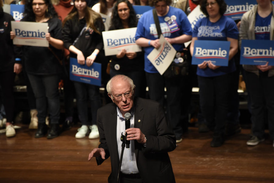 Sen. Bernie Sanders spoke about student loan debt, climate, womens issues and more at his rally Jan. 25 at the Ames City Auditorium.