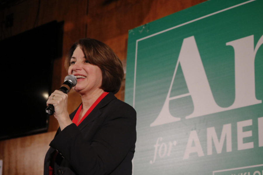 Sen. Amy Klobuchar spoke Jan. 26 at Jethros BBQ in Ames. Klobuchar said she wished she would be able to spend more time in Iowa ahead of the caucuses on Feb. 3 but would have to return to Washington D.C. for President Donald Trumps impeachment trial.