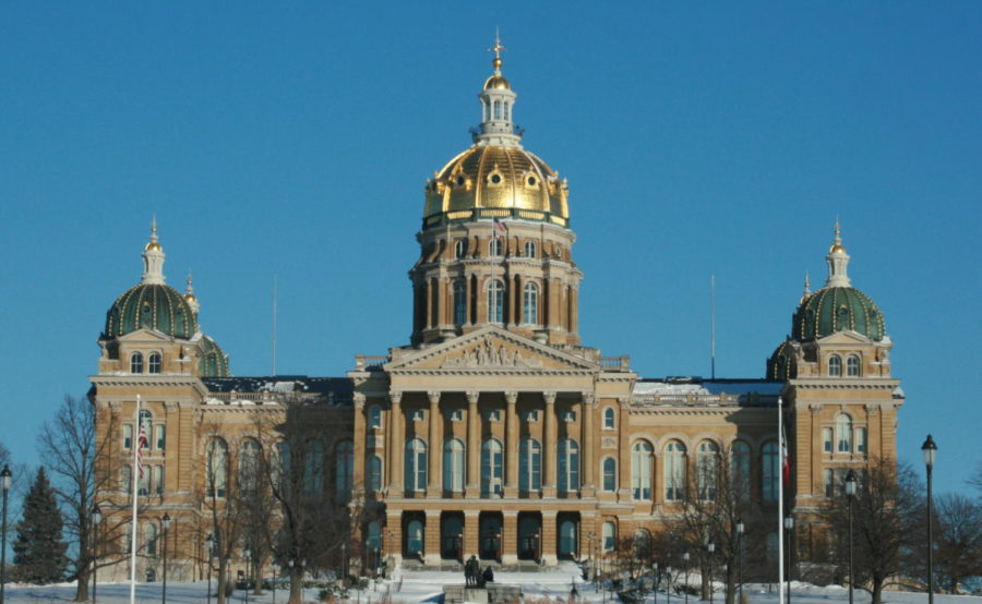 View of the State Capitol building in Des Moines, Iowa.