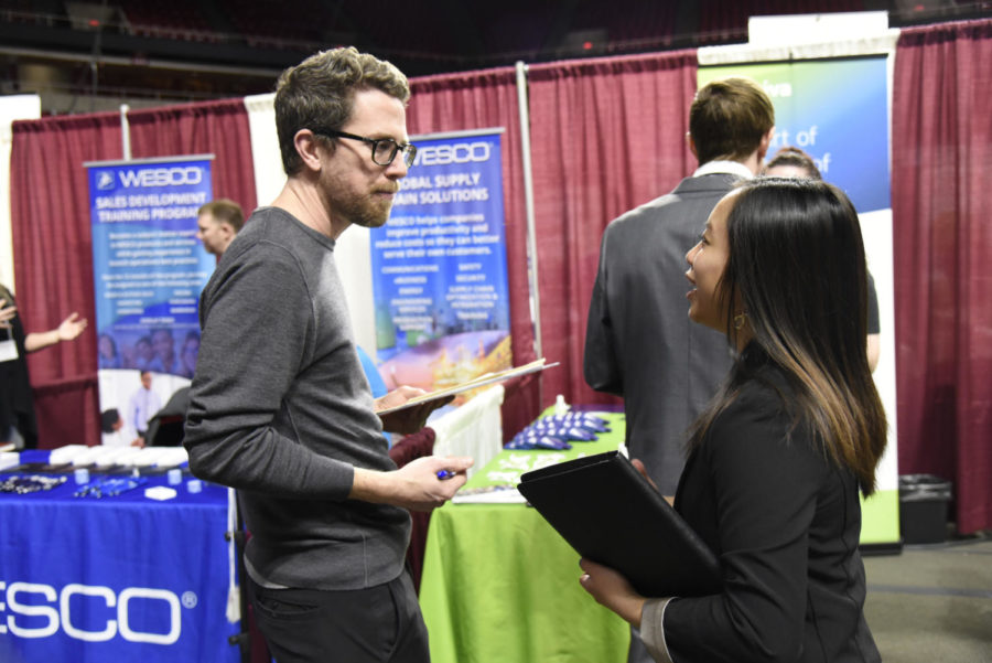 The+business%2C+industry+and+technology+career+fair+took+place+on+Feb.+12.+Students+attended+and+spoke+to+different+employers+in+search+for+full+and+part-time+positions.