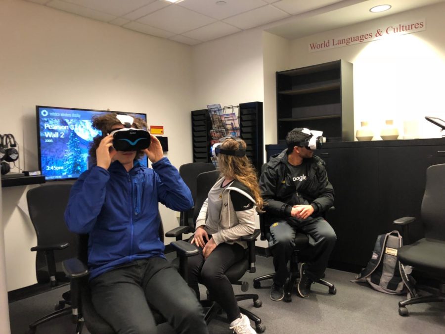 Students view southern France through virtual reality headsets in a demonstration hosted by the Department of World Languages and Cultures.