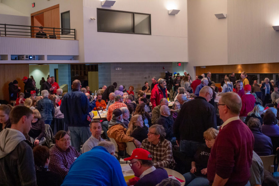 Republicans take part in the 2020 Iowa Republican caucus Feb. 3 at the Oakwood Road City Church in Ames.