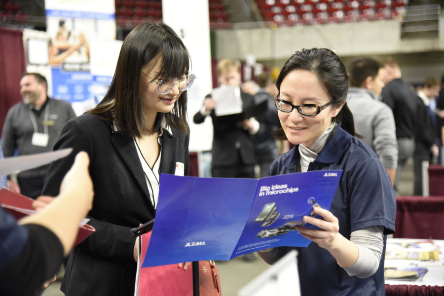 The+engineering+career+fair+took+place+on+Feb.+11.+Students+attended+and+spoke+to+different+employers+in+search+for+full+and+part-time+positions.