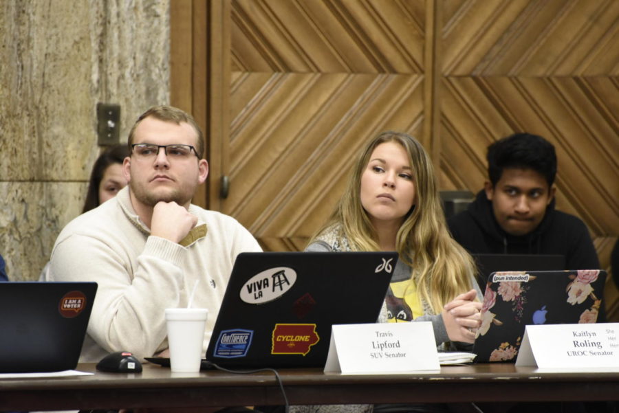 Sen. Katilyn Roling, senior in chemical engineering, listens to discussion during the Student Government meeting Wednesday.