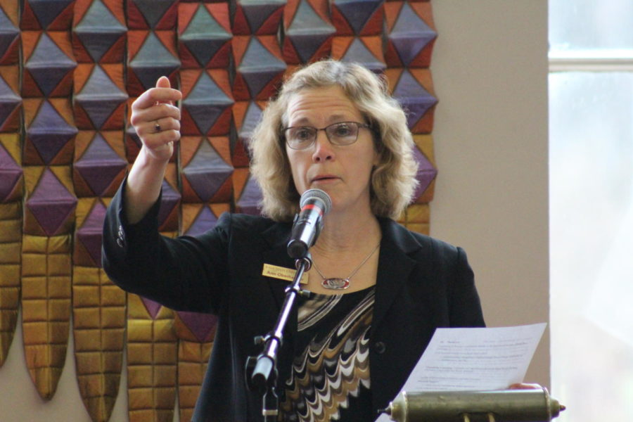 Ann Oberhauser, director of Womens and Gender Studies, welcomes everyone to the 2019 Transforming Gender and Society Conference organized by the ISU Womens and Gender Studies Program held April 6, 2019, in the Memorial Union. The conference touched on topics such as gender, sexuality, race, ethnicity and age with people gathering from various colleges to speak and attend.