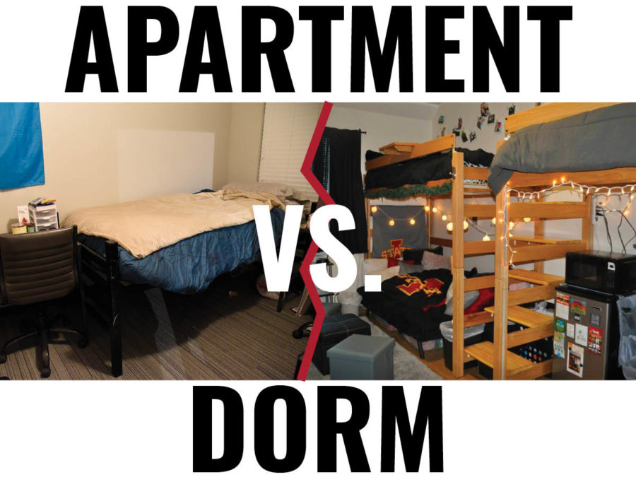 Students must compare the costs of living in dorms, on-campus apartments and off-campus apartments before they decide where to contract for the next academic year.