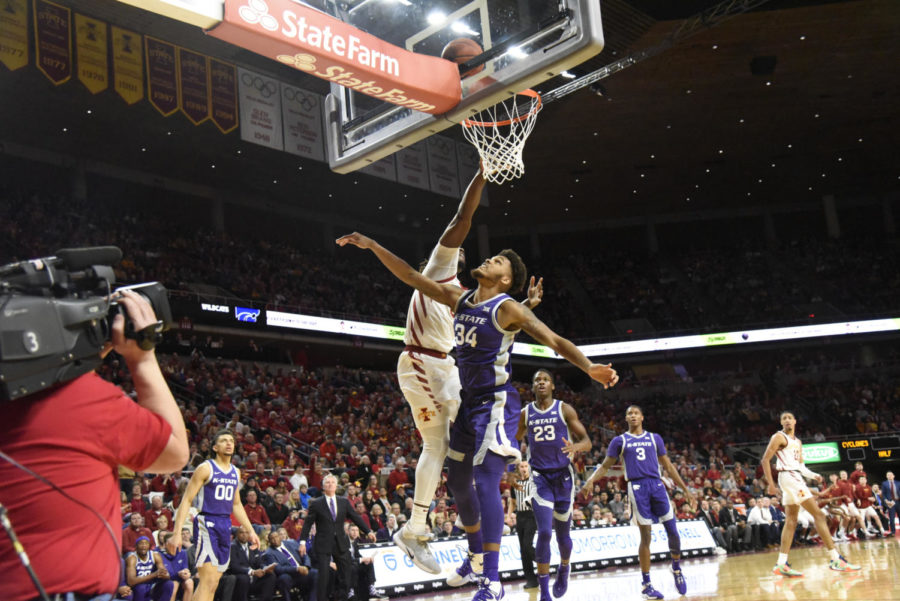 Solomon Young goes up for a layup against Kansas State on Feb.8 Hilton Coliseum.
