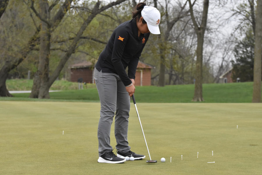 Iowa State then-sophomore Chayanit Wangmahaporn, or Kanoon practices on April 19, 2016, before the team enters the Big 12 Championship in San Antonio on April 22, 2016.