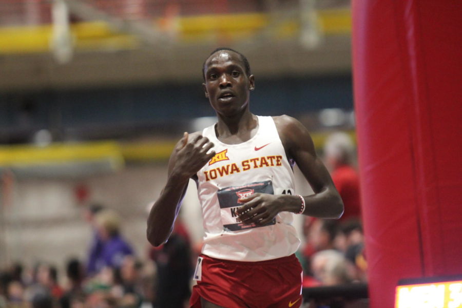 Edwin Kurgat runs the 3,000-meter run at the Big 12 Track and Field Championships on Feb. 29 in the Lied Recreation Athletic Center. 