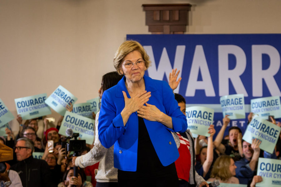 Sen.+Elizabeth+Warren+speaks+to+supporters+on+Feb.+3+in+Des+Moines+after+the+Iowa+Democratic+caucuses.