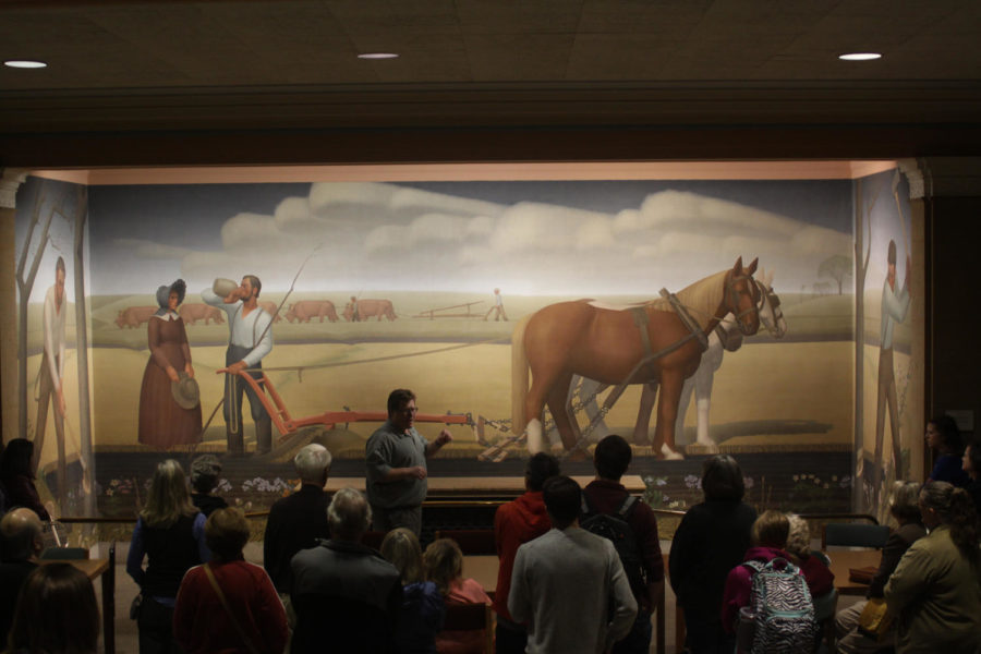 When Tillage Begins (Breaking the Prairie) is a mural in Parks Library.