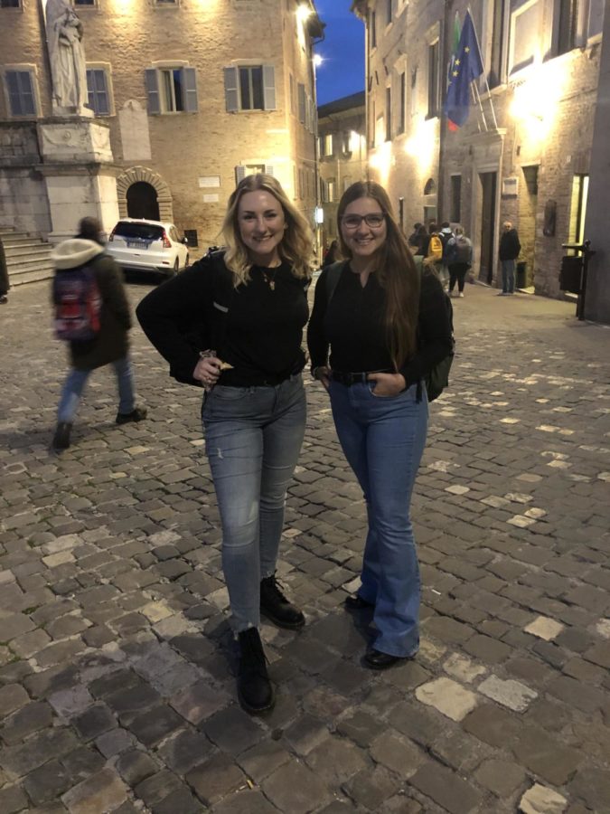 Olivia Nuckles, sophomore in journalism and mass communication, and Natalia Rios, sophomore in political science, international studies and public relations, in Urbino, Italy. They had just finished their Italian language class.