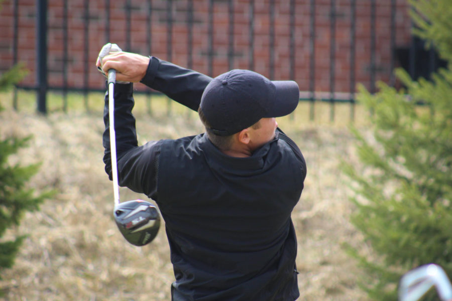 Sam Vincent tees off on the first hole at Coldwater Golf Links on April 5, 2019.