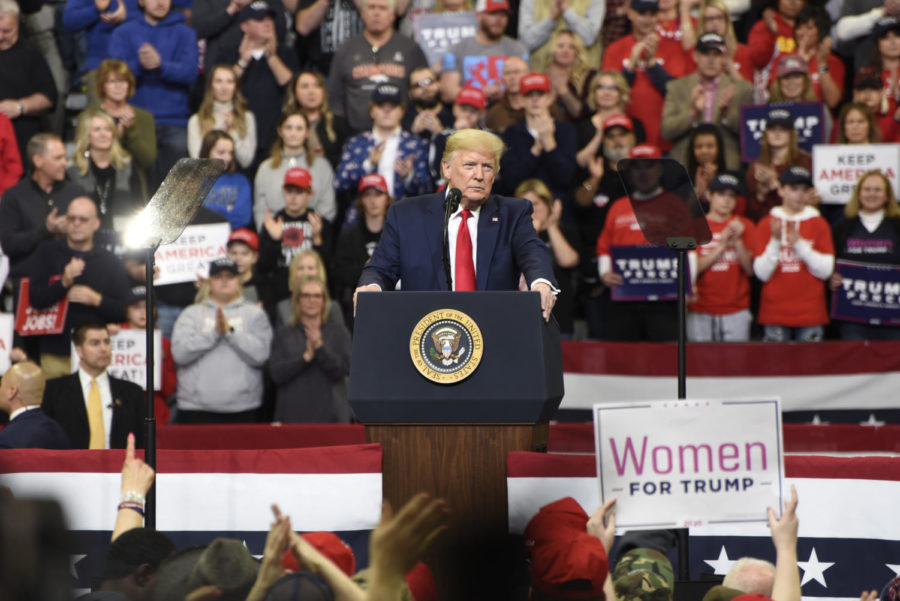 President+Donald+Trump+speaking+Jan.+30+at+Drake+Universitys+Knapp+Center+in+Des+Moines.+Trump+discussed+the+new+USMCA+trade+agreement+and+hit+out+at+his+potential+Democratic+rivals.