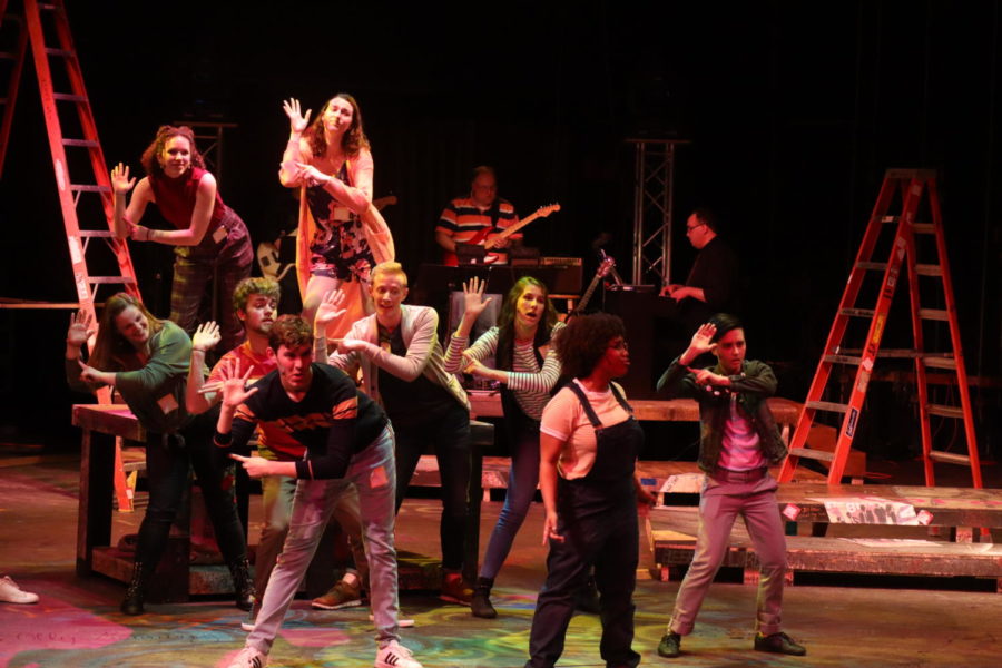 Cast members of Godspell practiced their production the night of April 2, 2019, before their opening night on April 5, 2019. The musical spreads messages of empathy, compassion and love. 
