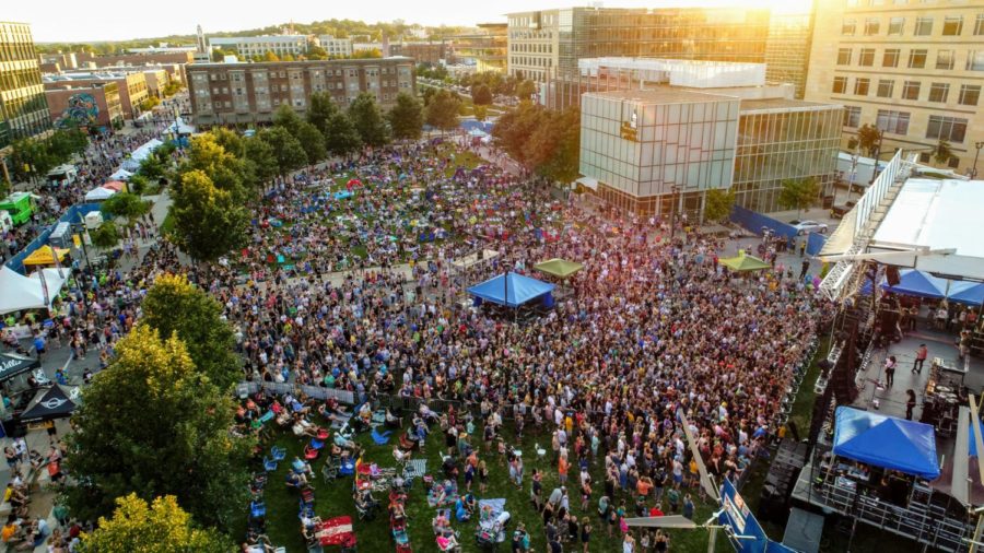 A crowd gathers at Western Gateway Park in Des Moines to watch Courtney Barnett perform at the 11th annual 80/35 Music Festival in 2018.