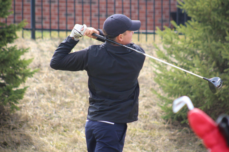 Sam Vincent tees off on the first hole at Coldwater Golf Links on April 5, 2019.