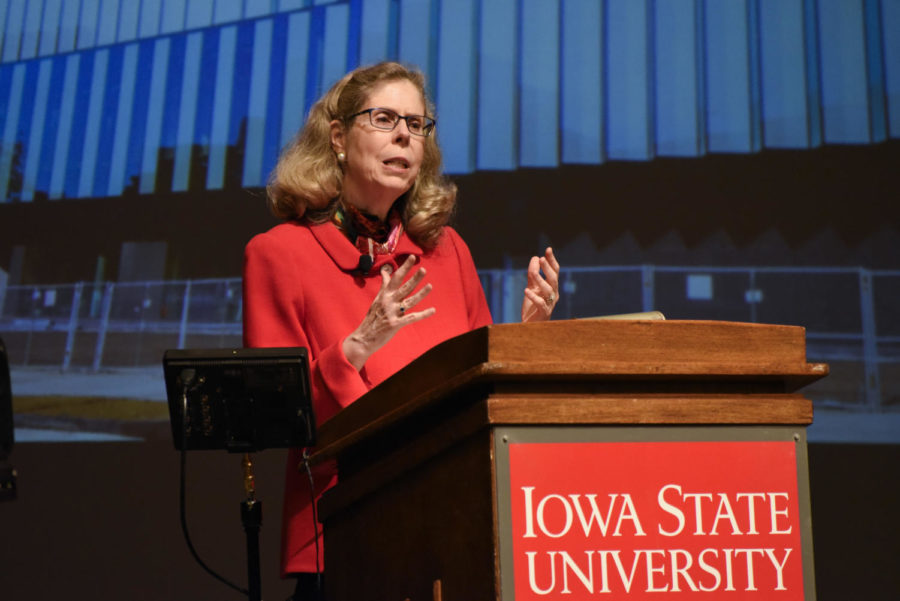 President Wendy Wintersteen gives her 2019-20 State of the University address Sept. 11. Wintersteen spoke on campus climate at the Board of Regents meeting.