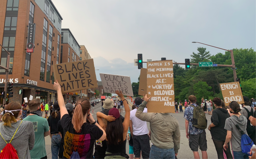 The Ames Black Lives Matter movement marched around campus, onto Lincoln Way up to the front lawn of Iowa State President Wendy Wintersteen’s home on June 18. 