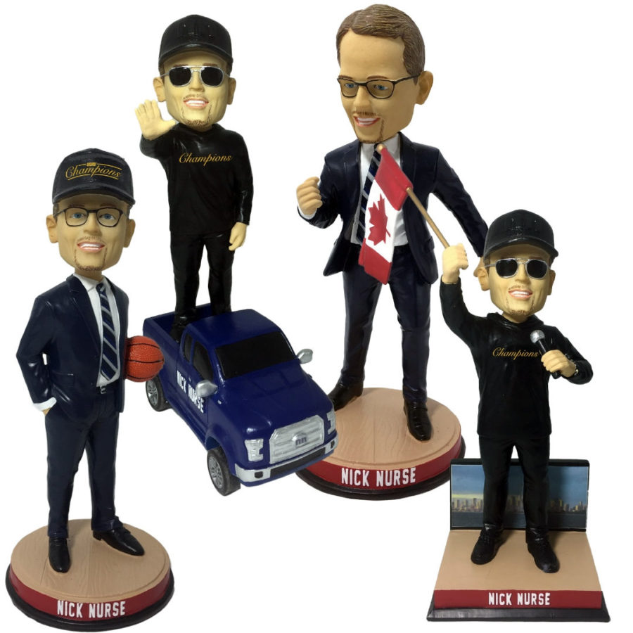 The National Bobblehead Hall of Fame and Museum has unveiled four bobbleheads of Iowa native Nick Nurse. Each bobblehead is $30 each and $100 four the whole set. Pre-orders (June 12) are available now and will be shipped in August.(Courtesy/National Bobblehead Hall of Fame and Museum)