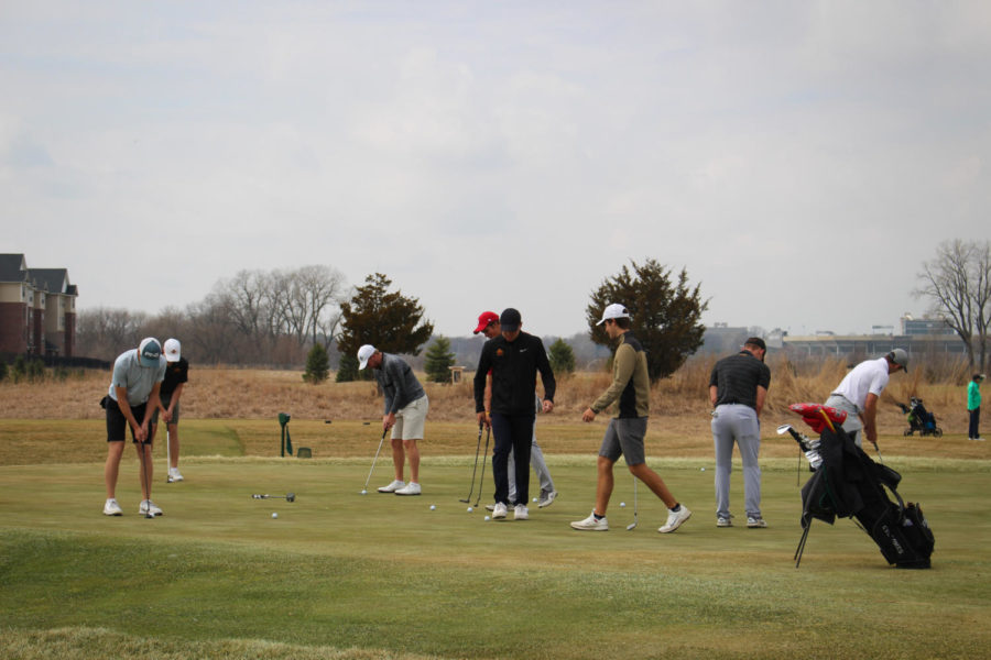 The Iowa State mens golf team practices chipping and putting April 5, 2019, at Coldwater Golf Links.