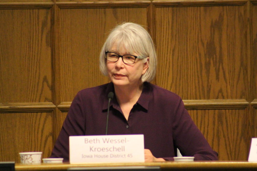 Rep. Beth Wessel-Kroeschell answers questions at the legislative forum hosted March 30, 2019, at Ames City Hall. In regards to a question asked about mental health, she said, We have, you know, so many people who are suffering under the system as it is today, and its only getting worse.