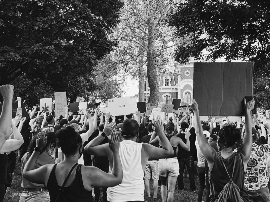 Columnist Olivia Rasmussen compares the reaction to a recent Black Lives Matter event with a previous event that took place at Iowa State. Both events pertain to freedom of speech but there’s a major difference in both reaction and message.Black Live Matter protestors in front of the Governors Mansion on June 2. 