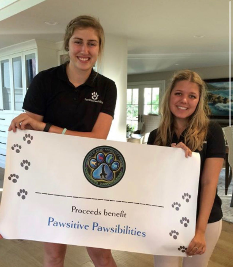 Iowa State womens basketball sophomore forward Morgan Kane (pictured left) holding a proceeds benefit sign with fellow Pawsitive Pawsibilities co-founder Tabitha Bell (pictured right).