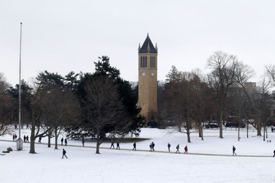 Iowa State students and faculty walk across Central Campus on Jan. 16, 2019. 