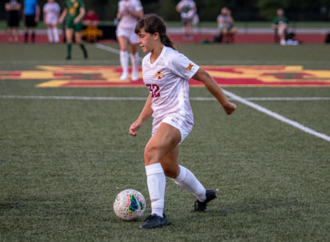 Sophomore midfielder Mira Emma dribbles the ball upfield against the Baylor Bears. The Cyclones came out on top in a 2-1 match.