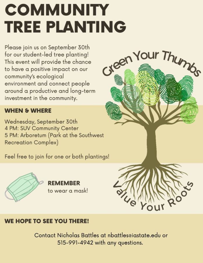 Learning and Leadership Sciences 412 is hosting the event Think Globally, Plant Locally as the class capstone project, in which students and volunteers plant trees and shrubs on Iowa State grounds.