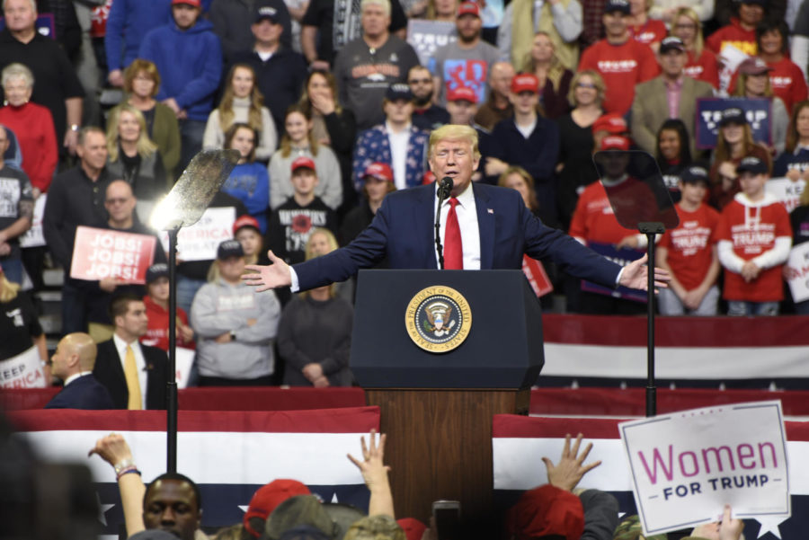 President+Donald+Trump+speaking+Jan.+30+at+Drake+Universitys+Knapp+Center+in+Des+Moines.+Trump+discussed+the+new+USMCA+trade+agreement+and+hit+out+at+his+potential+Democratic+rivals.
