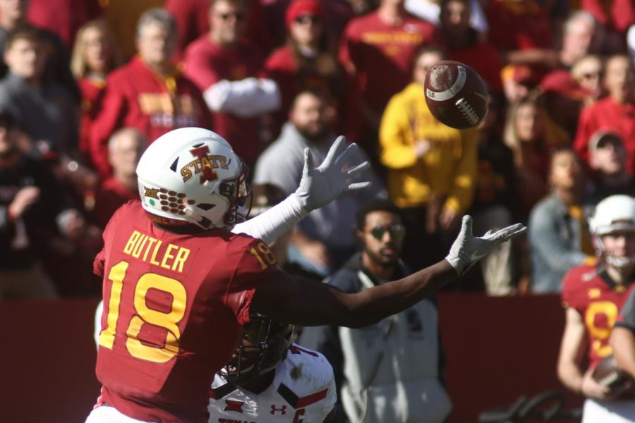 Iowa State junior Hakeem Butler makes a bobbling catch to set up a touchdown for Iowa State.