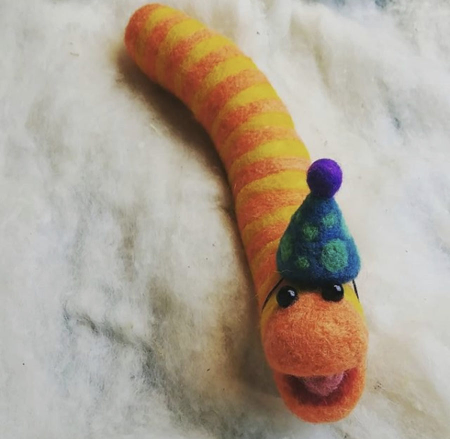 An example of one of Kerns smaller works of needle felt.