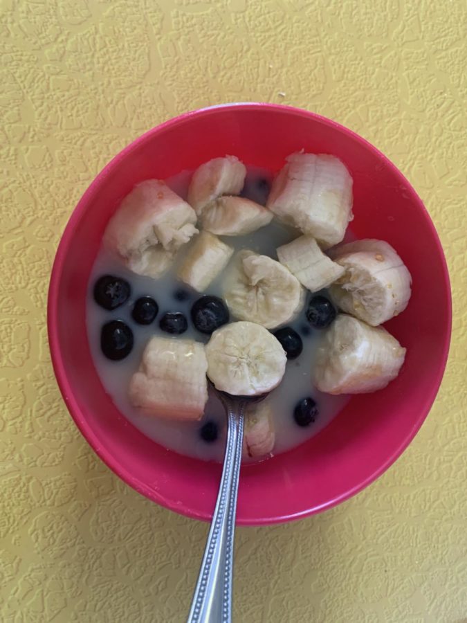 Frozen blueberries in milk makes for a really good dessert or morning snack. Adding honey or other fruit can make it even sweeter.