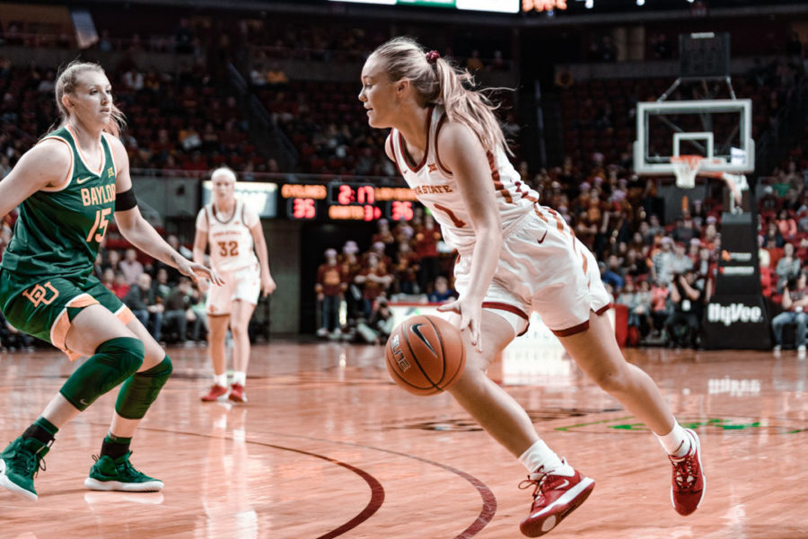 Iowa State then-junior forward Madison Wise drives to the basket in a 57-56 win over then-No. 2 Baylor on March 8.