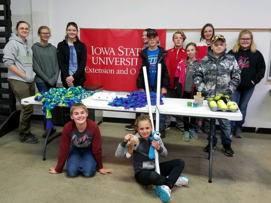 The 4-H and Clover Kid members participating in a workshop about enrichment activities for their dogs. Pictured are items the participants made to donate to local animal shelters in 2019.